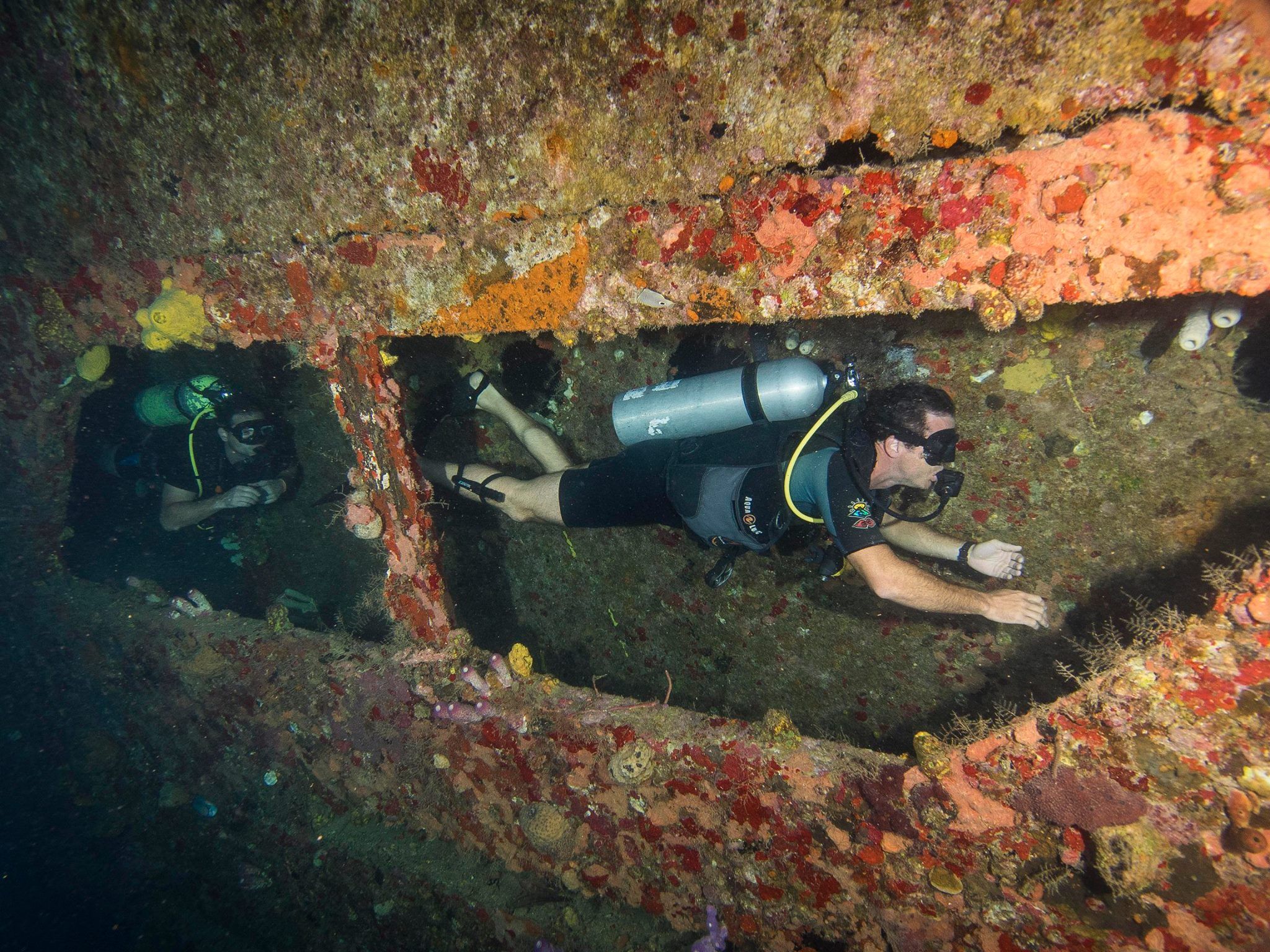 diver exploring wreck